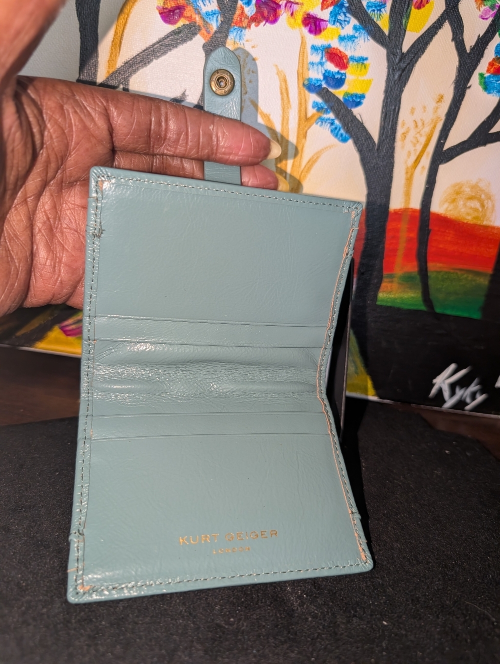 Kurt Geiger Quilted Leather Snap Card Wallet - Light Teal - Picture 3 of 3
